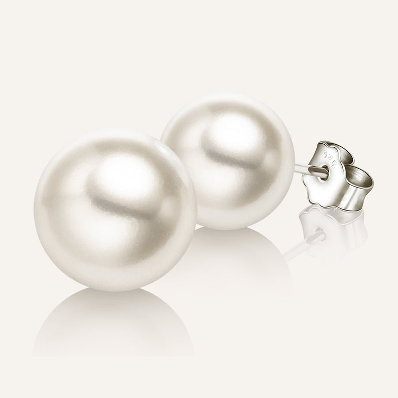 9mm White Freshwater Round Pearl Stud Earrings AAAA Quality