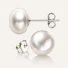 9mm White Button Freshwater-Cultured Pearl Stud Earrings AAA+ Quality
