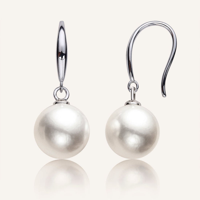 AAAA White Freshwater 8mm round pearl Dangle Earrings