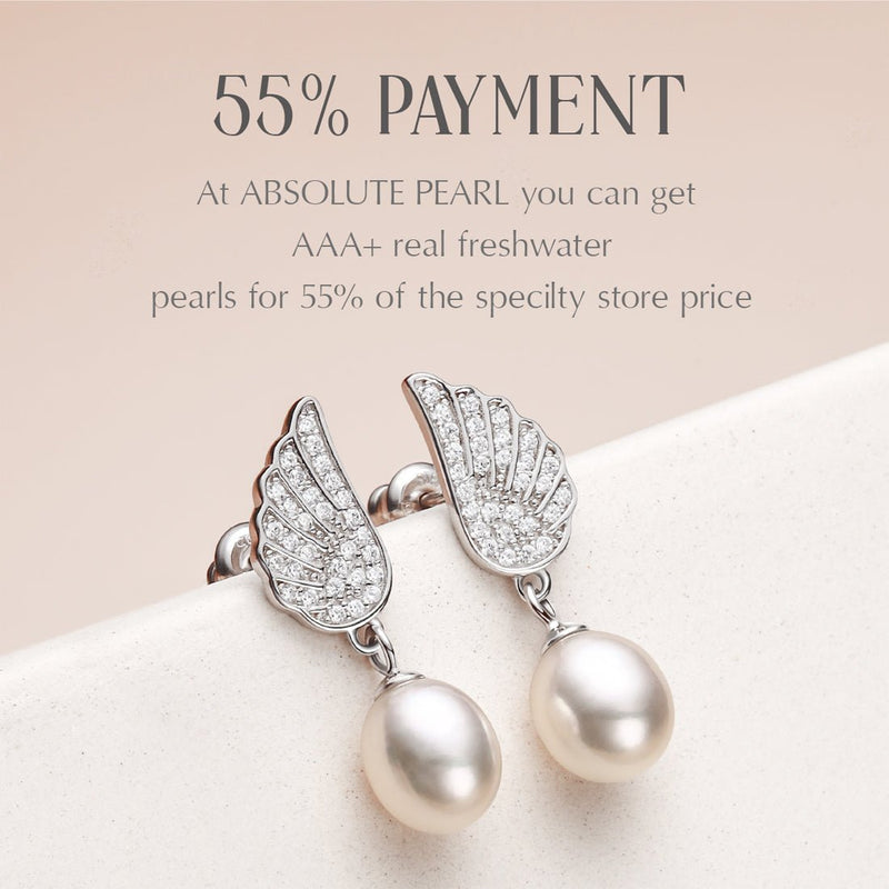 Drop-Shape Freshwater Pearl angel's wings Earrings AAA+ Quality