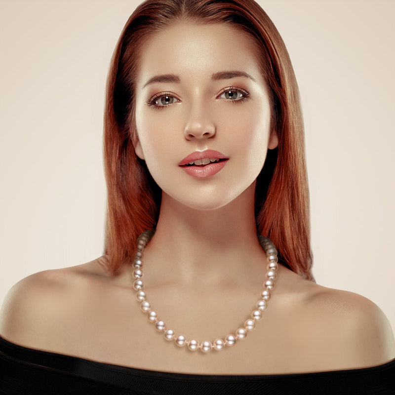 7.5-8.5mm White Freshwater Pearl Necklace - AAA+ With 14K Gold clasp
