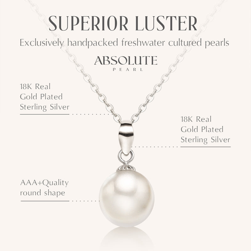 White Freshwater Cultured Pearl Pendant with 925 Sterling Silver Chain AAAA Quality