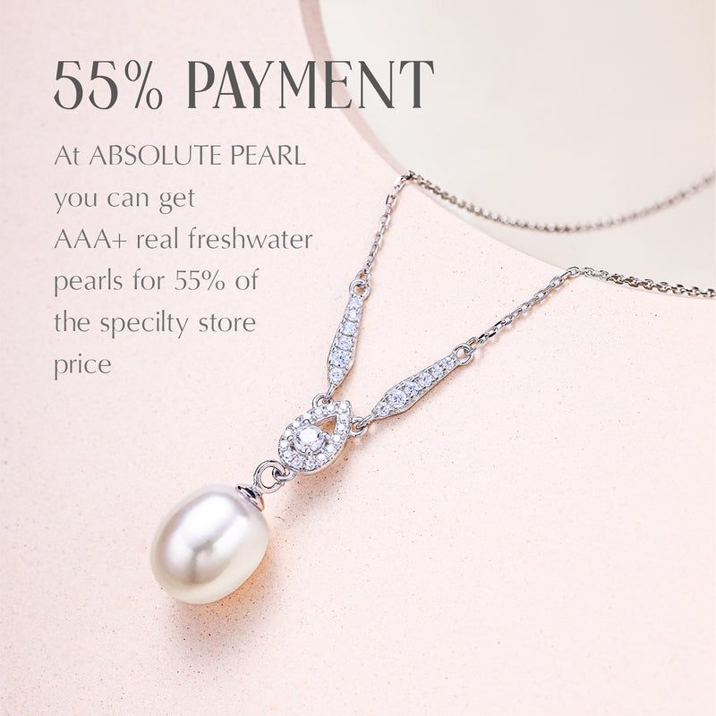Freshwater Cultured Pearl Pendant with Sterling Silver and Cubic Zirconia AAA+ Quality