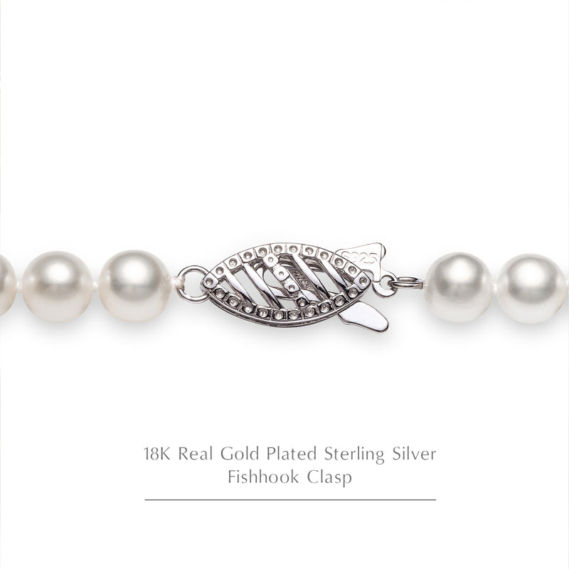 6.5-7.5mm White Freshwater Culturet Pearl Necklace With Sterling Silver Clasp AAA+ Quality