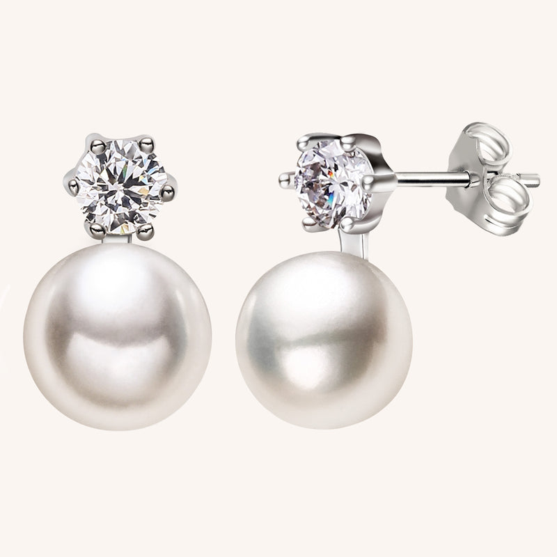 7mm Freshwater Cultured Pearl With 925 Sterling Silver CZ Stud Earrings AAA+ Quality