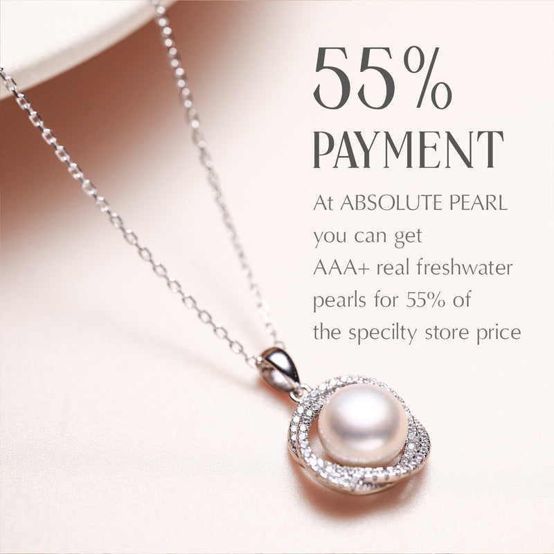 Freshwater Pearl Pendant with Sterling Silver and Cubic Zirconia AAA+ Quality