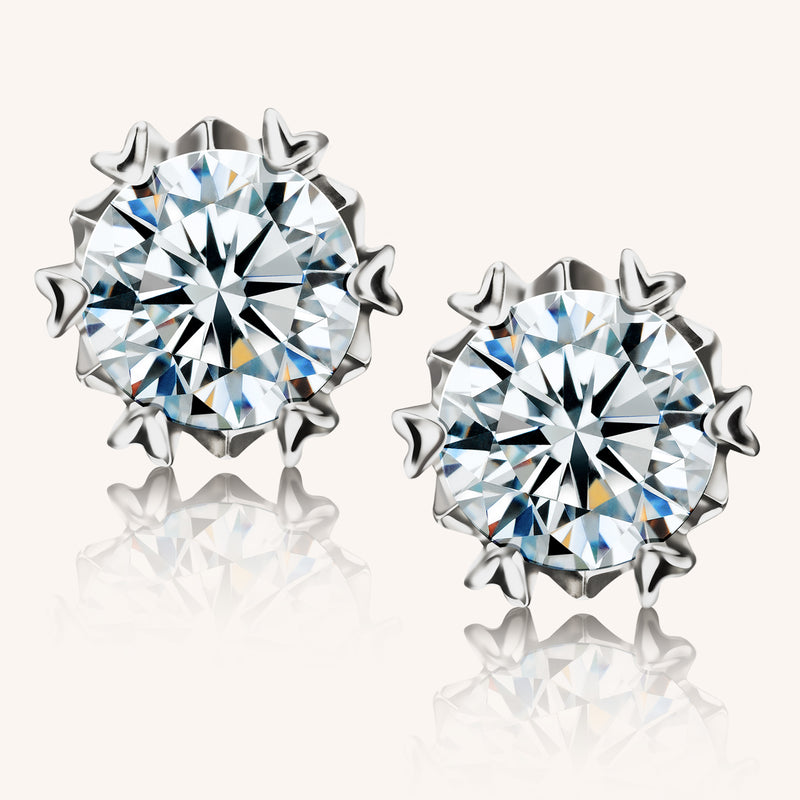 Moissanite Stud Earrings 2 Carat Round Cut 925 Sterling Silver White Gold Plated