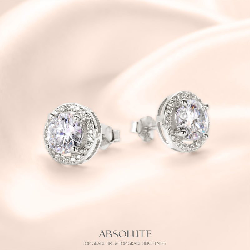 Moissanite Stud Earrings Round Cut 2 Carat 925 Sterling Silver White Gold Plated