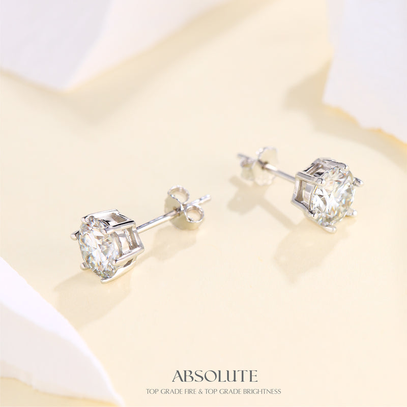 2 Carat Round Cut 925 Sterling Silver Moissanite Stud Earrings White Gold Plated