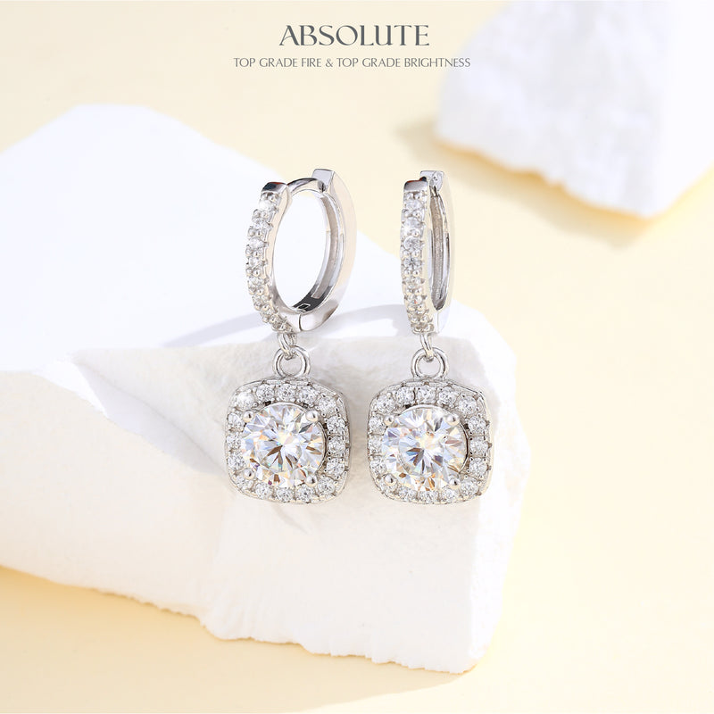 2 pieces Moissanite Earrings Square 2 Carat 925 Sterling Silver White Gold Plated